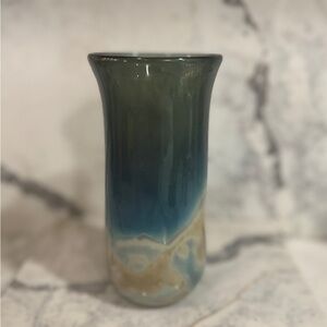 Vintage Blue and Tan Glass Vase